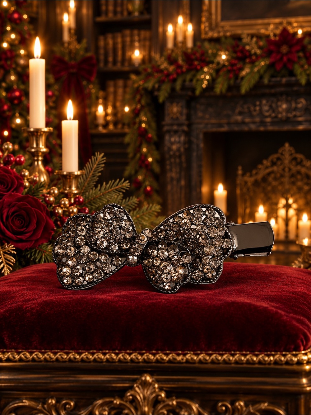 The Eleanor Collection Smoky Crystal Rhinestone Bow Hair Barrette